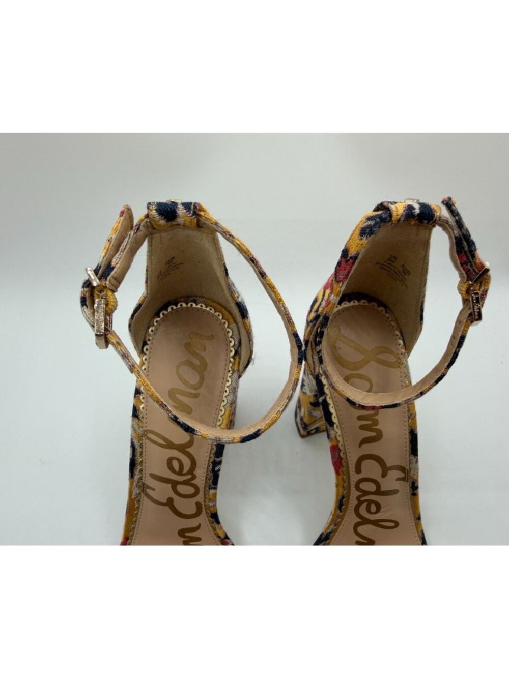 Sam Edelman Yaro Block Heel Sandals Women Size 8M Tuscan Yellow/Multi Floral - Picture 4 of 11